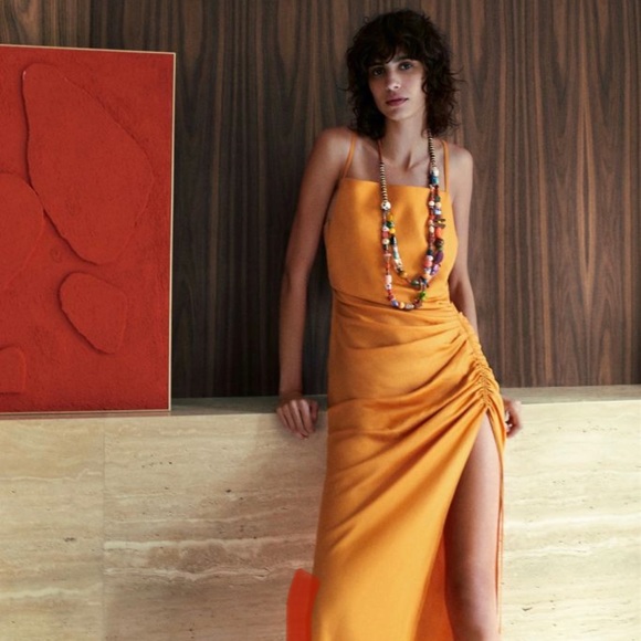 Zara Draped Linen Blend Maxi Slip Dress Blogger Fav - Picture 2 of 6